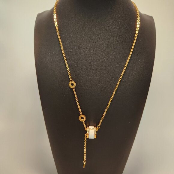 Gold plated necklace with enamel and zirconia pendant - Picture 10 of 10